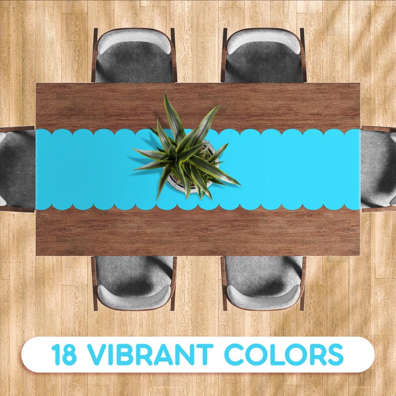 Swanoo Turquoise Plastic Disposable Table Runner. 5 Pack 14 x 108 inch. Scallop Table Runner Adds A Pop of Color to Your Party Table, by Swanoo - Image 4